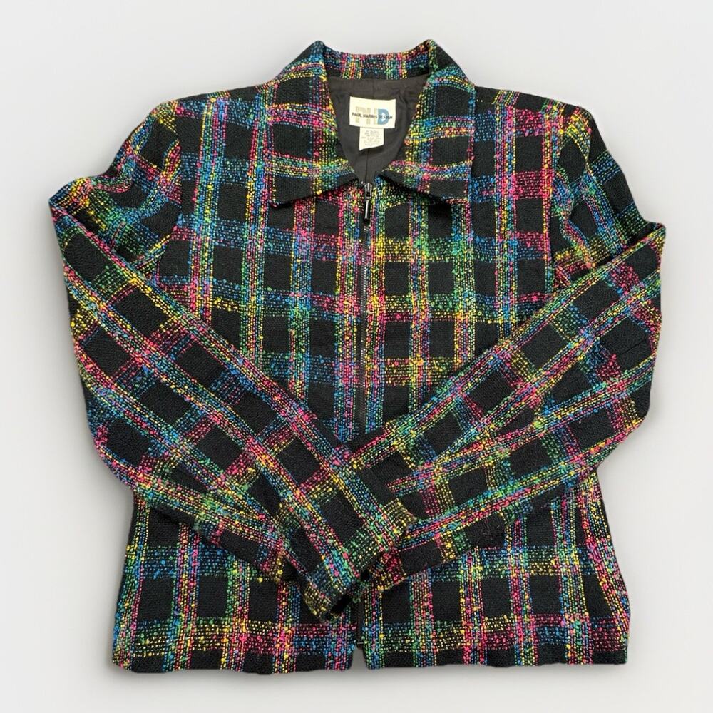 Vintage Paul Harris Design Women’s Zip Jacket Blazer Multicolor Plaid Sz Medium - Picture 2 of 8